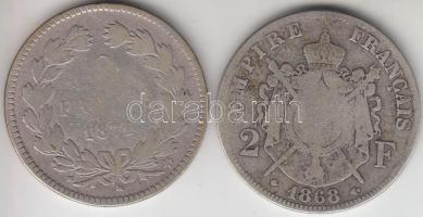 Franciaország / Második Császárság / Modern Köztársaság 1868A 2Fr Ag + 1871K 2Fr Ag T:3 France / Second Empire / Modern Republic 1868A 2 Francs Ag + 1871K 2 Francs Ag C:F