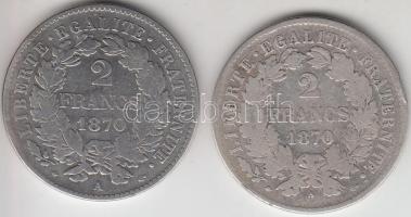 Franciaország / Modern Köztársaság 1870A 2Fr Ag + 1870a 2Fr Ag T:2-,3 France / Modern Republic 1870A 2 Francs Ag + 1870a 2 Francs Ag C:VF,F