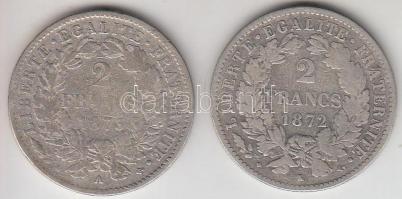 Franciaország / Modern Köztársaság 1872K 2Fr Ag + 1873A 2Fr Ag T:3 France / Modern Republic 1872K 2 Francs Ag + 1873A 2 Francs Ag C:F