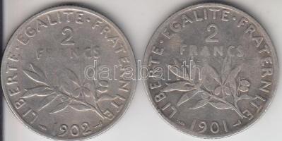 Franciaország / Modern Köztársaság 1901-1902. 2Fr  Ag (2x) T:3 France / Modern Republic 1901-1902. 2 Francs Ag (2x) C:F