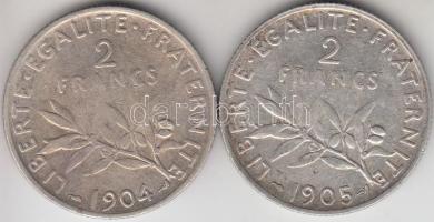 Franciaország / Modern Köztársaság 1904-1905. 2Fr  Ag (2x) T:2-,3 France / Modern Republic 1904-1905. 2 Francs Ag (2x) C:VF,F