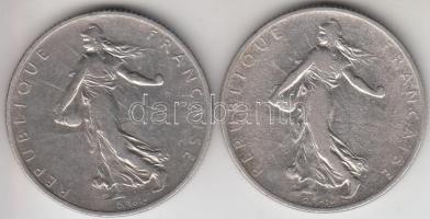 Franciaország / Modern Köztársaság 1908-1909. 2Fr  Ag (2x) T:2-
France / Modern Republic 1908-1909. ...