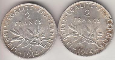 Franciaország / Modern Köztársaság 1914. 2Fr Ag + 1914C 2Fr Ag T:1-,2 France / Modern Republic 1914. 2 Francs Ag + 1914C 2 Francs Ag C:AU,XF