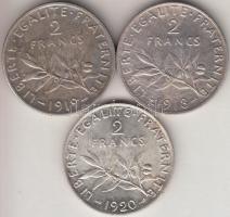 Franciaország / Modern Köztársaság 1918-19-20. 2Fr Ag (3x) T:1-,2 France / Modern Republic 1918-19-20. 2 Francs Ag (3x) C:AU,XF