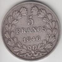 Franciaország 1846BB 5Fr Ag "I. Lajos Fülöp" Strasbourg T:2- France 1846BB 5 Francs Ag "Louis Philippe I" Strasbourg C:VF