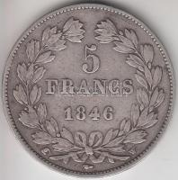 Franciaország 1846W 5Fr Ag "I. Lajos Fülöp" Lille T:2- France 1846W 5 Francs Ag "Louis Philippe I" Lille C:VF