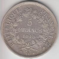 Franciaország / Második Köztársaság 1848A 5Fr Ag "Herkules" Párizs T:2- France / Second Republic 1848A 5 Francs Ag "Hercules group" Paris C:VF