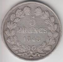 Franciaország 1848BB 5Fr Ag "I. Lajos Fülöp" Strasbourg T:2- France 1848BB 5 Francs Ag "Louis Philippe I" Strasbourg C:VF