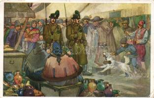 Hungarian gendarmes, market supervision, folklore, s: Haranghy (fa)