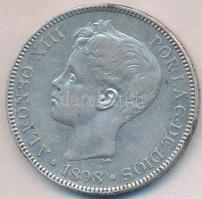 Spanyolország 1898.(98) 5P Ag "XIII. Alfonz" T:2- Spain 1898.(98) 5 Pesetas Ag "Alfonso XIII" C:VF