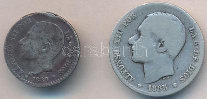 Spanyolország 1880. 50c Ag + 1885. 1P Ag "XII. Alfonz" T:3 Spain 1880. 50 cents Ag + 1885. 1 Pesetas Ag "Alfonso XII" C:F
