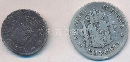 Spanyolország 1880. 50c Ag + 1885. 1P Ag "XII. Alfonz" T:3
Spain 1880. 50 cents Ag + 1885....