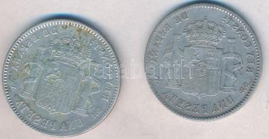 Spanyolország 1900 1P Ag + 1903. 1P Ag "XIII. Alfonz" T:3
Spain 1900. 1 Peseta Ag + 1903. ...