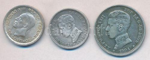 Spanyolország 1904. 50c Ag + 1P Ag + 1926. 50c Ag "XIII. Alfonz" T:2,2- Spain 1904. 50 cents Ag + 1 Peseta Ag + 1926. 50 cents Ag "Alfonso XIII" C:XF,VF