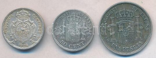 Spanyolország 1904. 50c Ag + 1P Ag + 1926. 50c Ag "XIII. Alfonz" T:2,2-
Spain 1904. 50 cen...