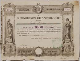 1927 Pesti Hazai Első Takarékpénztár-Egyesület 1000p részvény / Sparkassen Aktie