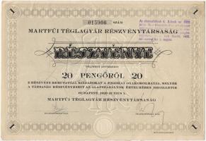 1926 Martfűi Téglagyár 20P részvény / Ziegelfabrik Aktie