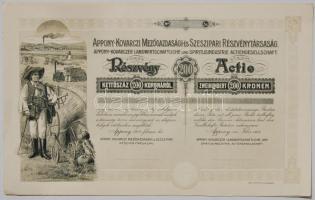 1914 Apony-Kovarczi Mezőgazdasági és Szeszipari Rt. 200K törzsrészvény / Landwirtschaftliche und Spiritusindustrielle AG Stammaktie