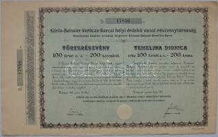 1912 Kőrös-Belovár-Verőcze-Barcsi helyi érdekű vasút 200K részvény / Krizevac-Belovar-Virovitica-Barcs Lokalbanhaktie