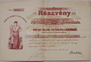 1911 Magyar Cellosil Festékgyár és Festészeti Rt. 200K részvény / Farbenfabrik Aktie