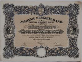 1924 Magyar Nemzeti Bank 100 aranykorona részvény / Ungarische Nationalbank 100 Goldkrone Aktie