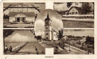 Zamárdi vasútállomás, Flórián tanya, fürdőegyesületi strand, nyaralók, katolikus templom (EM)