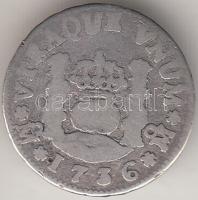 Mexikó / spanyol kolónia 1736. 1/2R Ag "V. Fülöp" T:3 Mexico / Spanish Colony 1736. 1/2 Real Ag "Philip V" C:F
