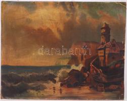 Ismeretlen alkotó: Viharos tenger. Olaj, vászon-karton, 47×57 cm