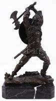 Viking harcos, bronz figura márvány talapzaton /  Viking warrior, bronze figure on marble stand, 25cm