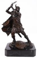 Viking harcos, bronz figura márvány talapzaton /  Viking warrior, bronze figure on marble stand, 24cm