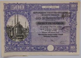 1925 Rimamurányi-Salgó-Tarjáni Vasmű Rt. 10x50P részvény / Eisenwerken Aktie