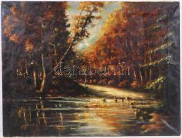 Jelzés nélkül: Erdő patakkal. Olaj, vászon, sérült, 50×70 cm