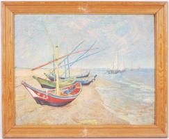 Vincent van Gogh: Halászhajók. Reprodukció,  üvegezett keretben 54×73 cm