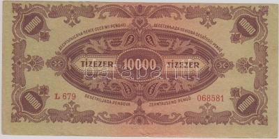 1945. 10.000P barna "MNB" bélyeggel, hátnyomat felcsúszott T:II-