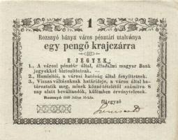 Rozsnyó 1849. 1kr T:hajtatlan, apró lyuk középen