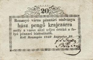 Rozsnyó 1849. 20kr T:II-,III