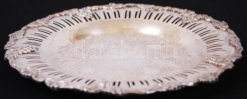 Antik stílusú, jelzett, ezüstözött réz tálka / 
"Old English Reproduction" silver plated c...