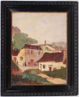 Jelzés nélkül: Utcarészlet. Olaj, karton, szép antik keretben 53×44 cm