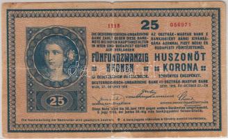 1918. 25K "2000" alatti sorozatszám, kis sorszámmal, hullámos hátlap T:III-(kis papírhiány)