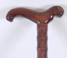 Lakkozott bambusz sétabot ezüst (Ag) rátétekkel / 
Glazed bamboo walking cane with silver decoration...