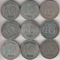 Svédország 1911-1930. 10ö Ag (9xklf) T:vegyes Sweden 1911-1930. 10 Öre Ag (9xdiff) C:mixed