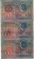 1912. 100K (6x) mind klf, felülbélyegzett 5db + 1914. 50K (2x) egyiken felülbélyegzés T:III