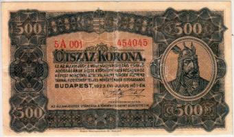 1923. "Magyar Pénzjegynyomda Rt" 500K T:II-,III