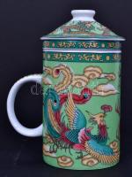 Kínai motívumokkal díszített, porcelán teásbögre szűrővel / 
Porcelain tea mug and filter with Chine...