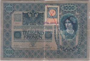 1902. 1000K (2x) "SHS" bélyeg és felülbélyegzés, másikon csehszlovák felülbélyegzés T:IV