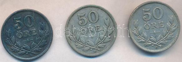 Svédország 1930. 50ö Ag + 1934. 50ö Ag + 1936. 50ö Ag T:2,2- Sweden 1930. 50 Öre Ag + 1934. 50 Öre Ag + 1936. 50 Öre Ag C:XF,VF