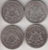 Svédország 1875-1898. 1K Ag "II. Oszkár" (4xklf) T:3 Sweden 1875-1898. 1 Krona "Oscar II" Ag (4xdiff) C:F