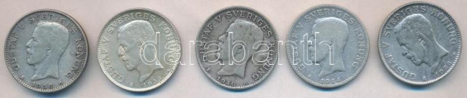 Svédország 1924-1940. 1K Ag "V. Gusztáv" (5xklf) T:vegyes Sweden 1924-1940. 1 Krona "Gustaf V" Ag (5xdiff) C:mixed