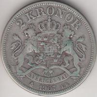 Svédország 1907. 2K Ag "II. Oszkár" T:3 Sweden 1907. 2 Krona Ag "Oscar II" C:F