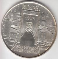 Csúcs Viktória (1934-) 1973. "Pest-Buda-Óbuda egyesítésének centenáriuma / Címerek" Ag emlékérem (25.22g/0.800/42.5mm) T:BU